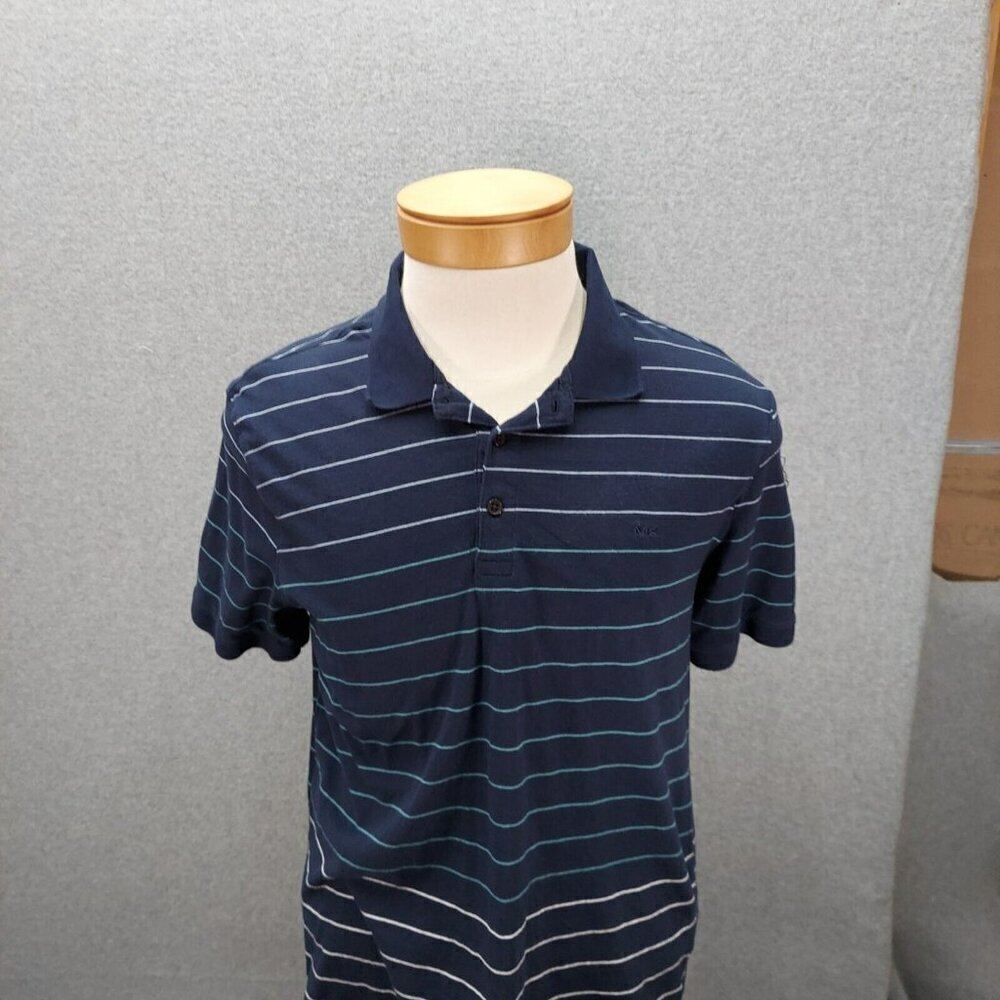 Michael Kors Men's Blue Short-Sleeve Striped Multicolor Polo Shirt Size Large